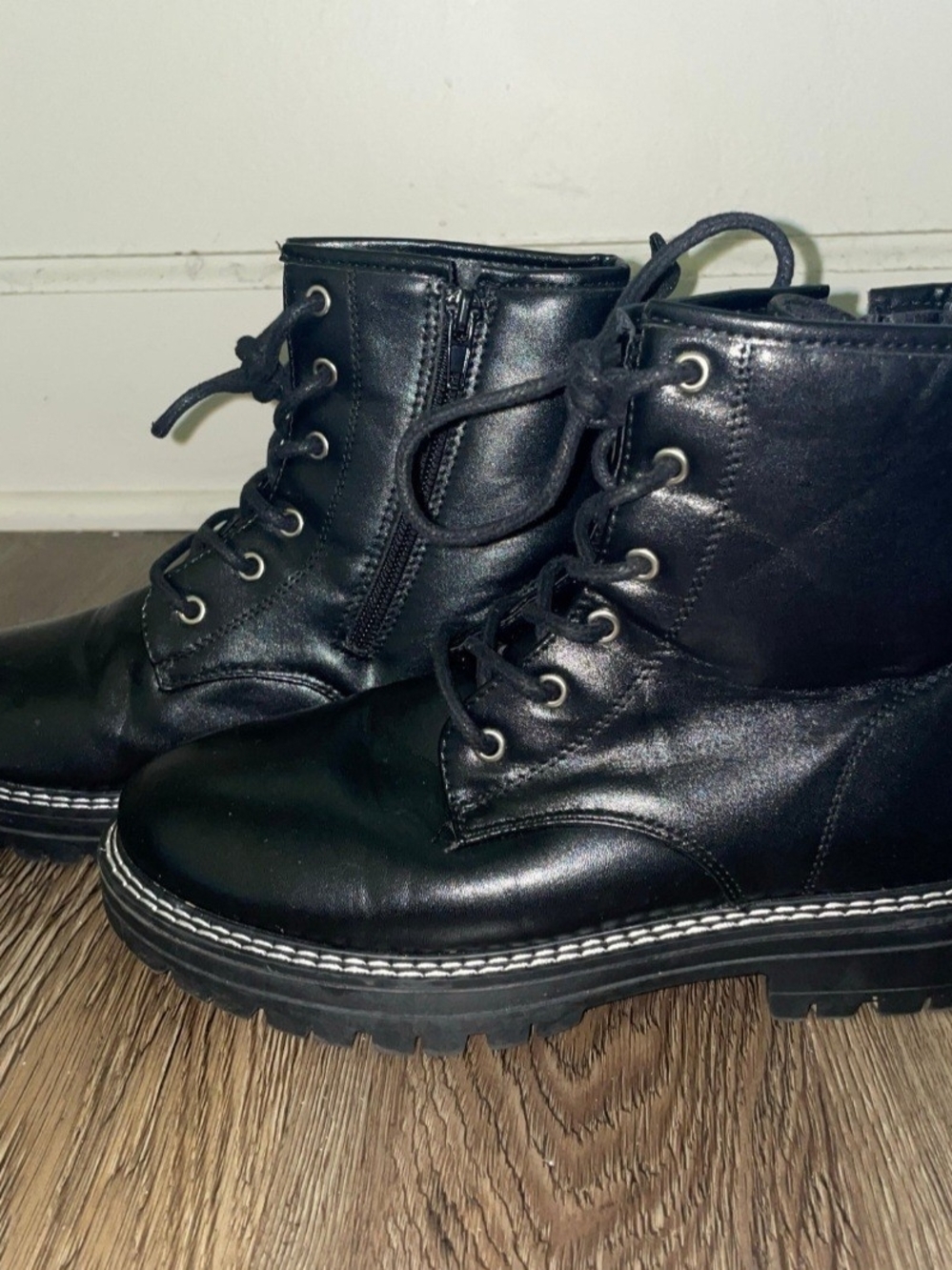 MIA Black Lace-Up Combat Boots with Side Zip